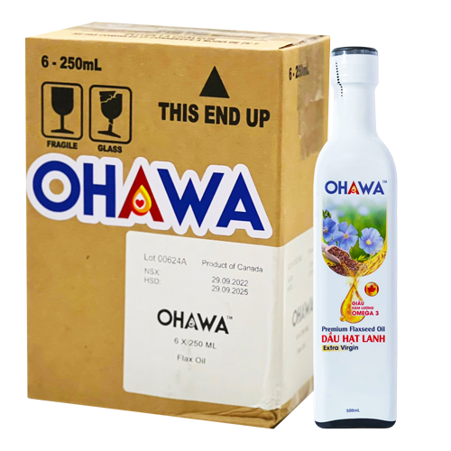 Dầu hạt lanh ép lạnh bền nhiệt OHAWA thùng 6 chai 250ml
